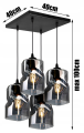 Lampa sufitowa wisząca 4-punktowa TWIST grafit/miodowy/transparentny #363 