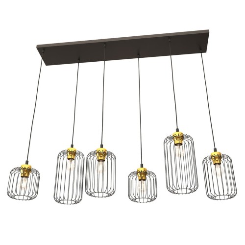 Lampa wisząca druciak loftowa VANDER 6 BLACK/GOLD