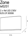 Kinkiet 2-punktowy nowoczesny minimalistyczny LED ZONE DUŻY IP44 biały