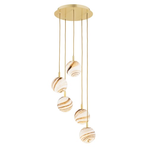 Lampa wisząca 5-punktowa ARUBA marmurek/mosiądz