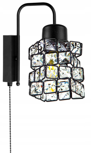 Kinkiet ścienny 1-punktowy z wyłącznikiem CRYSTAL czarny/kryształki #623