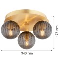 Lampa sufitowa z kloszami 3-punktowa PALOMA mosiądz/dymiony