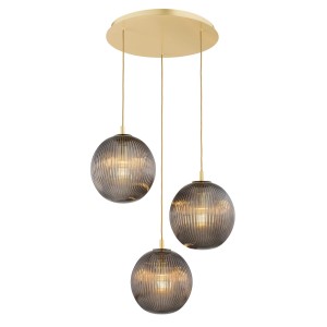 Lampa wisząca 3-punktowa PALOMA mosiądz/dymiony