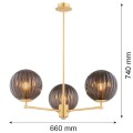 Lampa wisząca/lampa sufitowa 3-punktowa PALOMA mosiądz/dymiony