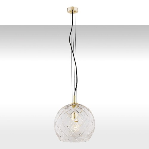 Lampa wisząca ze szklanym kloszem (duża) OVIEDO mosiądz