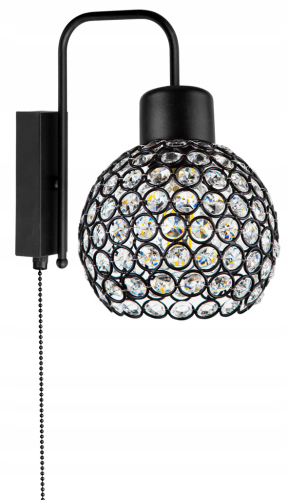Kinkiet ścienny 1-punktowy z wyłącznikiem CRYSTAL BALL czarny/kryształki #602 