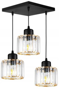 Lampa wisząca czarna 3×E27 z kryształkami Loft Glass – polska produkcja