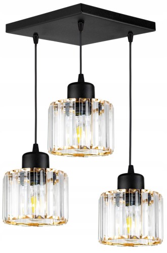 Lampa wisząca czarna 3×E27 z kryształkami Loft Glass – polska produkcja