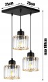 Lampa wisząca czarna 3×E27 z kryształkami Loft Glass – polska produkcja