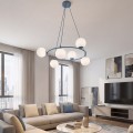 Lampa wisząca AZURA 6 DUSTY BLUE OPAL – błękitna, 6 × E14