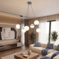 Lampa wisząca AZURA 6 DUSTY BLUE OPAL – błękitna, 6 × E14