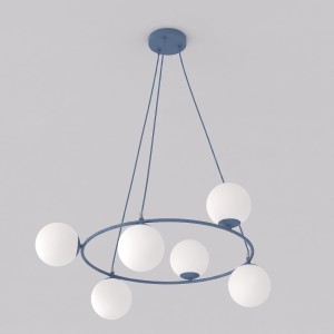 Lampa wisząca AZURA 6 DUSTY BLUE OPAL – błękitna, 6 × E14