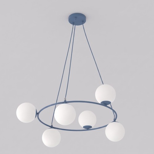 Lampa wisząca AZURA 6 DUSTY BLUE OPAL – błękitna, 6 × E14