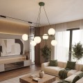 Lampa wisząca AZURA 6 OLIVE GREEN OPAL – oliwkowa, 6 × E14