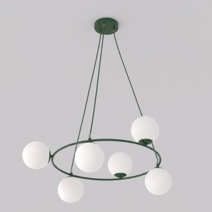 Lampa wisząca AZURA 6 OLIVE GREEN OPAL – oliwkowa, 6 × E14