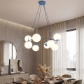 Lampa wisząca AZURA 8 DUSTY BLUE OPAL – błękitna, 8 × E14