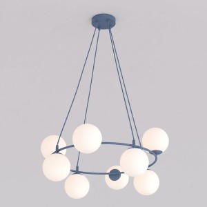 Lampa wisząca AZURA 8 DUSTY BLUE OPAL – błękitna, 8 × E14