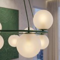 Lampa wisząca AZURA 8 OLIVE GREEN OPAL – oliwkowa, 8 × E14