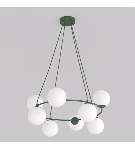 Lampa wisząca AZURA 8 OLIVE GREEN OPAL – oliwkowa, 8 × E14