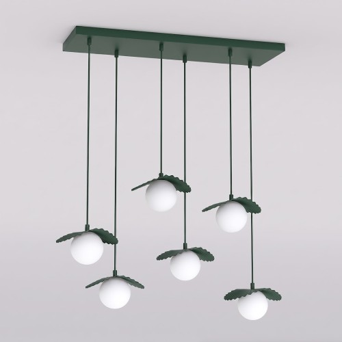 Lampa wisząca FLORA 6 OLIVE GREEN – oliwkowa, 6 × G9