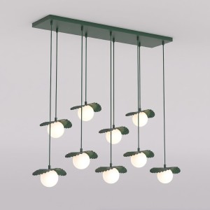Lampa wisząca FLORA 9 OLIVE GREEN – oliwkowa, 9 × G9