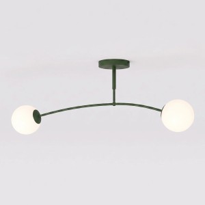 Plafon PREGOS 2 OLIVE GREEN – oliwkowa oprawa i dwa mleczne klosze
