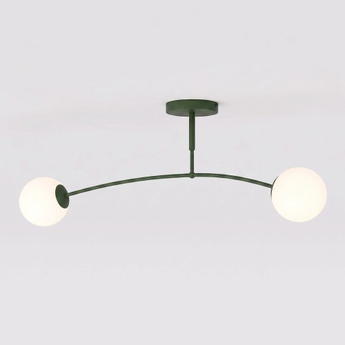 Plafon PREGOS 2 OLIVE GREEN – oliwkowa oprawa i dwa mleczne klosze