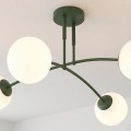 Plafon PREGOS 4 OLIVE GREEN – oliwkowa zieleń i eleganckie mleczne klosze