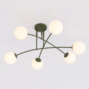Plafon PREGOS 6 OLIVE GREEN – oliwkowa oprawa i mleczne klosze