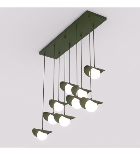 Lampa wisząca RITUAL 9 OLIVE GREEN – oliwkowa, 9 × G9