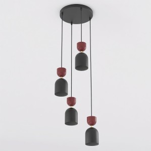 Lampa wisząca GAUDI 4PREM BLACK BURGUNDY – geometryczna forma, burgund