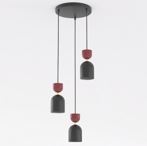Lampa wisząca GAUDI 3PREM BLACK BURGUNDY – geometryczna forma, burgund