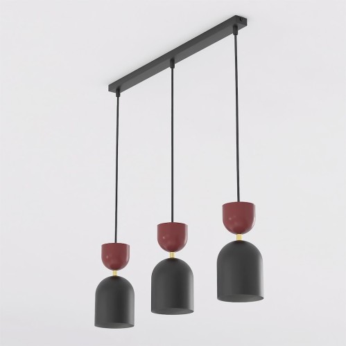 Lampa wisząca GAUDI 3 BLACK BURGUNDY – geometryczna forma, czarny i burgund
