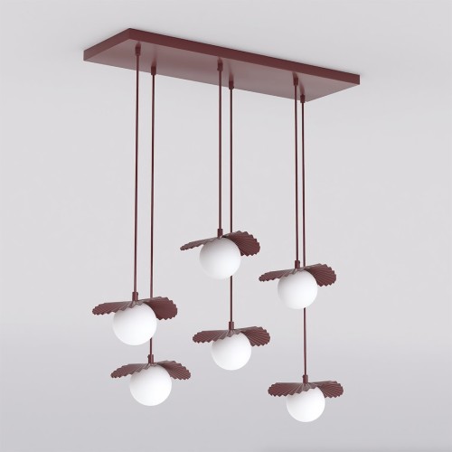 Lampa wisząca FLORA 6 BURGUNDY– dekoracyjna kompozycja szkła i metalu