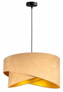 Lampa wisząca #843 welurowa beżowa ze złotym wnętrzem 1×E27