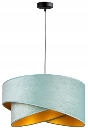 Lampa wisząca #845 welurowa miętowa ze złotym wnętrzem 1×E27
