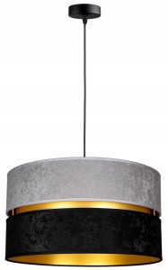 Lampa wisząca #846 abażur welurowa szaroczarna ze złotym wnętrzem 1×E27