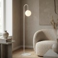 Lampa podłogowa FLOR LP1 WHITE łukowa ze szklanym kloszem