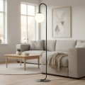 Lampa podłogowa FLOR LP1 BLACK łukowa ze szklanym kloszem