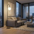 Lampa podłogowa FLOR LP1 BLACK łukowa ze szklanym kloszem
