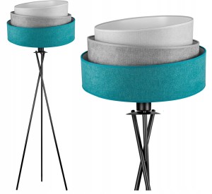 Lampa podłogowa na trójnogu ABAŻUR TRIO turkusowy/szary #828