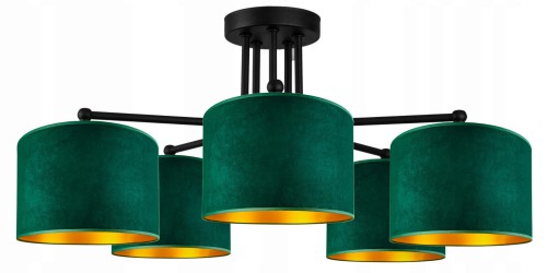 Lampa sufitowa 5-punktowa z abażurami welurowymi ABAŻUR GREEN zielony #1060