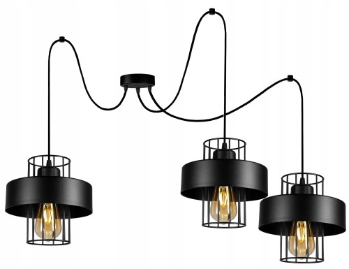 Lampa wisząca LOFT industrial druciak black pająk 3-pkt #1086 