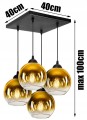 Lampa sufitowa wisząca 4-punktowa GOLDEN GLASS czarny/złoty #810