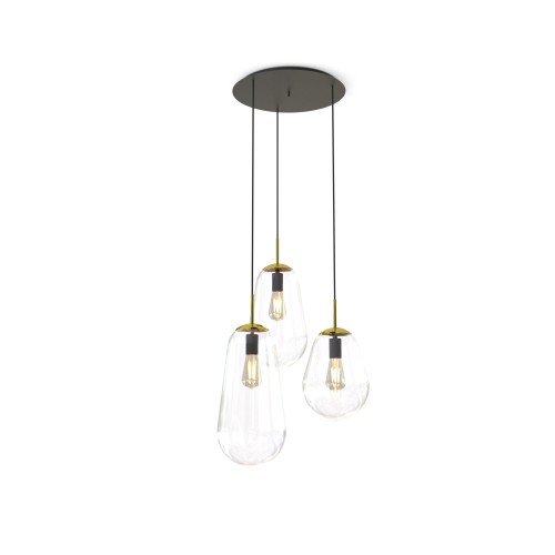 Lampa wisząca nowoczesna 3-punktowa PEAR transparentny/mosiądz