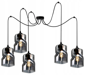 Lampa wisząca 5-punktowa TWIST grafit/miodowy/transparentny  #353 