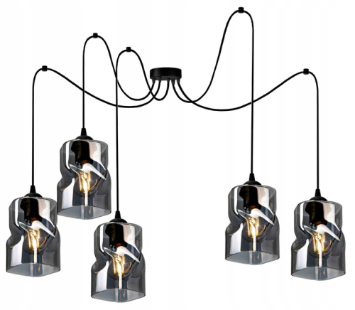 Lampa wisząca 5-punktowa TWIST grafit/miodowy/transparentny  #353 