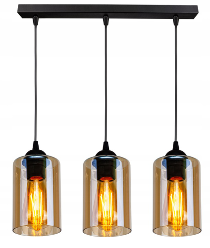 Lampa wisząca 3-punktowa listwa AMBER JAR czarny/bursztynowy #413 