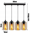 Lampa wisząca 4-punktowa listwa AMBER JAR czarny/bursztynowy #415 