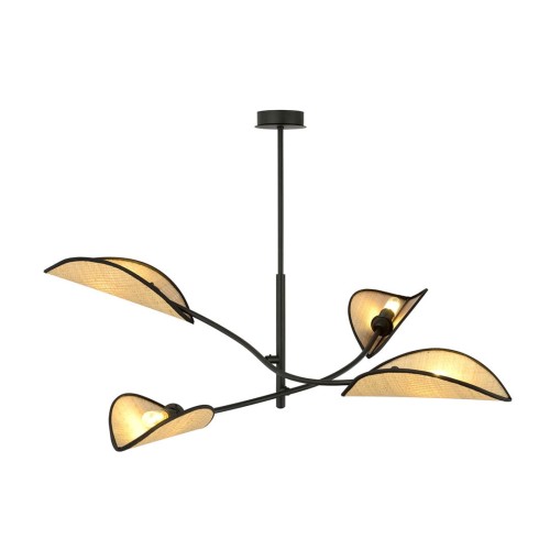 Lampa sufitowa dekoracyjna LOTUS 4 BLACK/RATTAN